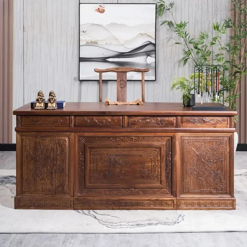 

X-S Solid wood desk study furniture set combination elm big desk