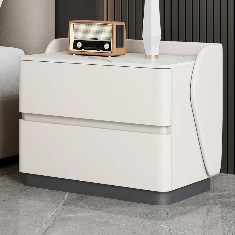 Drawers Modern Nightstands White Simple Low Luxury Aesthetic Bedside Table Design Leather Table De Chevet Furniture Living Room