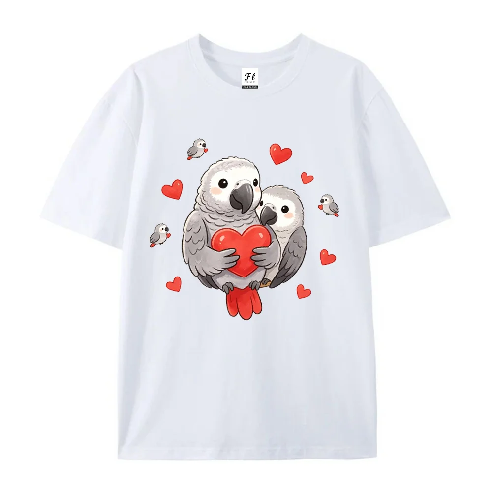 Women Men Cute Parrot Love T Shirt Kawaii Bird Holding Heart Graphic Print Casual Short Sleeve Tee Top ﻿
