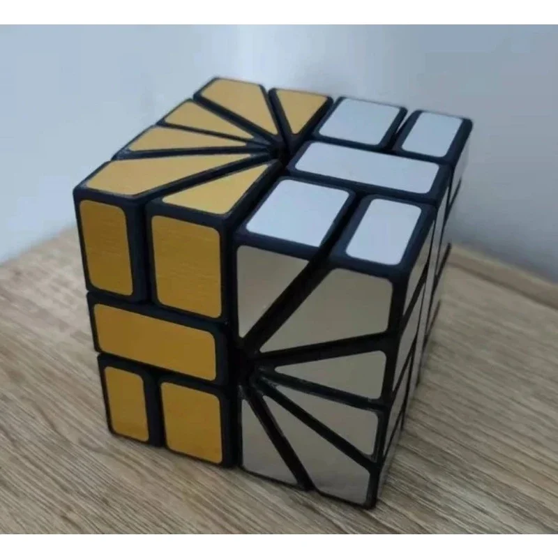 SQ2 Cube Calvin's Puzzle Square-2 Shift Cube Illusion Black Body with Silver-Gold Label (Lee Mod) Cast Coated Magic Cube Toys