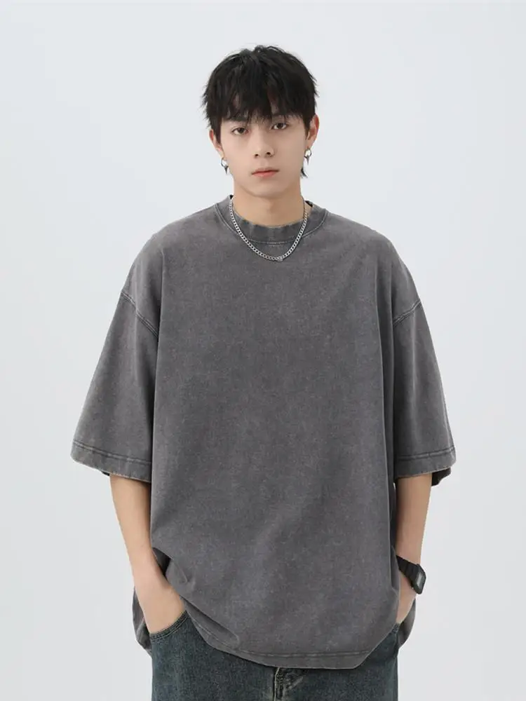Japanese Korean Style Stir Fried Snowflake Washed T-Shirts Men Women Cotton Heavyweight Summer Hip Hop Streetwears Short Sleeved image 4
