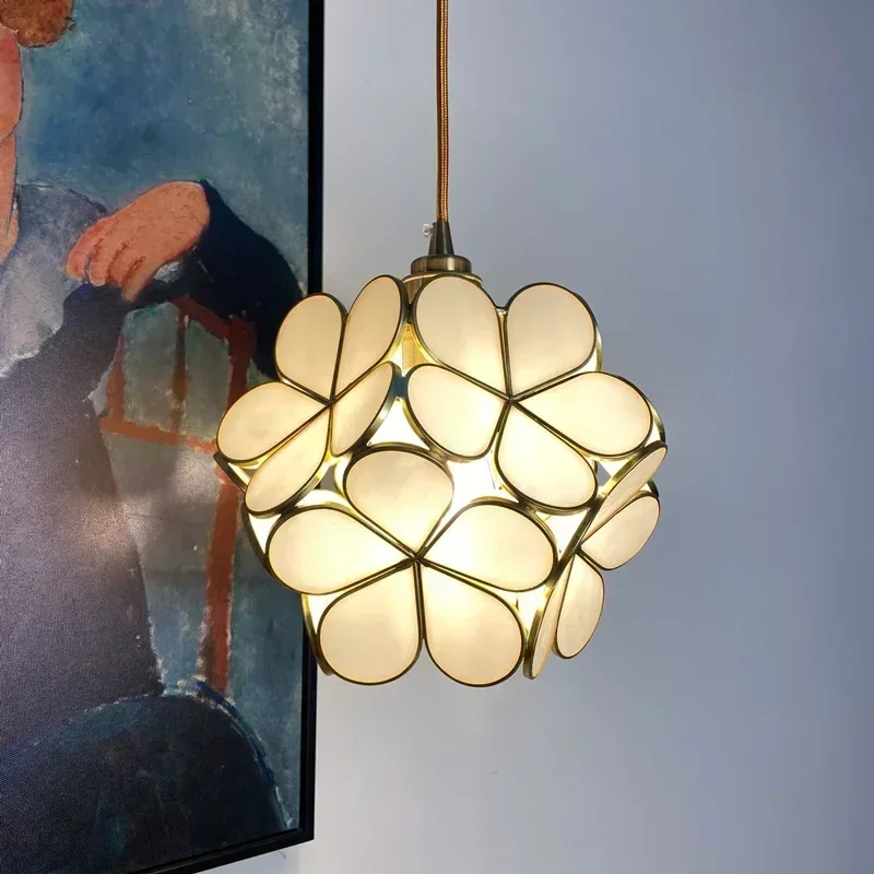 

Nordic Ins Glass Lamp Warm Maiden Heart Bedroom Bedside Corridor Copper Chandelier