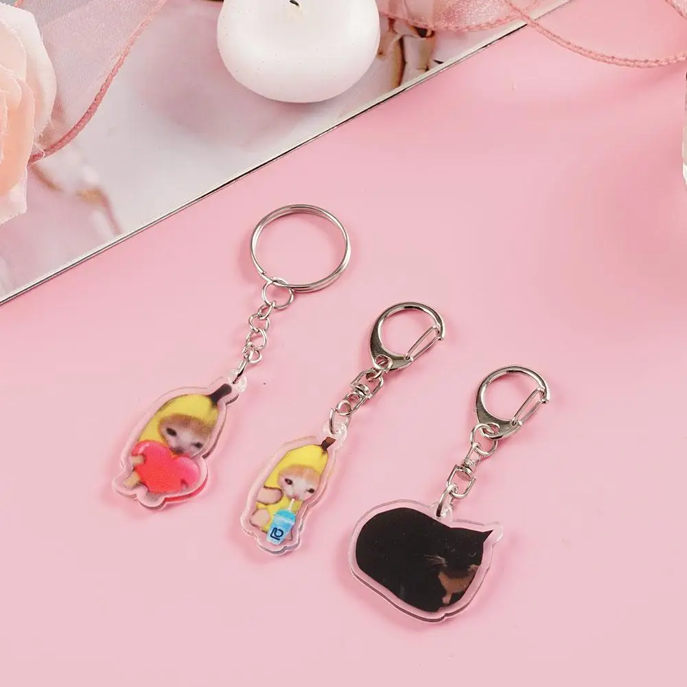 Banana Cat Keychain for Students Funny Pendant Lanyard Decorations Cat Charm Phone Chain Anti-lost Strap Decors
