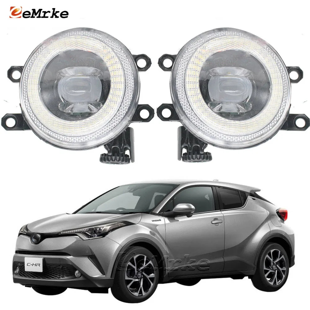 

LED Fog Light Assembly Angel Eye for Toyota C-HR Izoa 2016 2017 2018 2019 Daytime Running Lights DRL Cut-Line Lens 2-Pieces