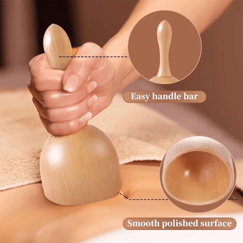 Wood Massage Cup with Handle, Manual Vacuum Wood Cupping Tool, Body Sculpting Massager, Natural Wooden Anti Cellulite