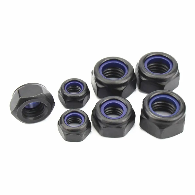 DIN985 M2 M2,5 M3 M4 M5 M6 M8 m10 Selbstsichernde Mutter aus verzinktem schwarzem Kohlenstoffstahl Sicherungsmuttern Slip-Nyloneinsatz Sechskantmutter Sicherungsmuttern