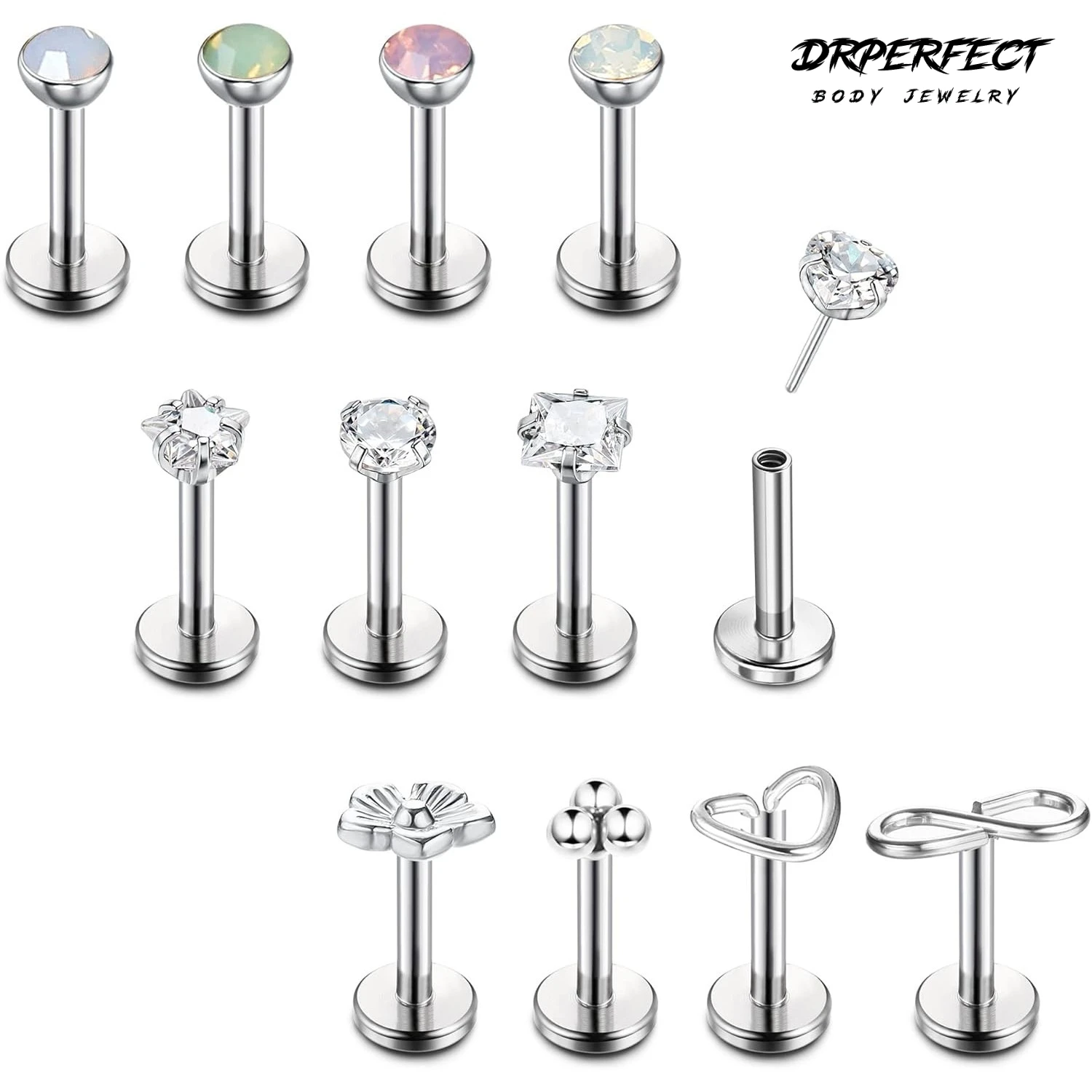 

Drperfect 12pcs Threadless Lip Rings Tragus Earrings Surgical Steel Helix Conch Cartilage Monroe Piercing Jewelry for Women Men