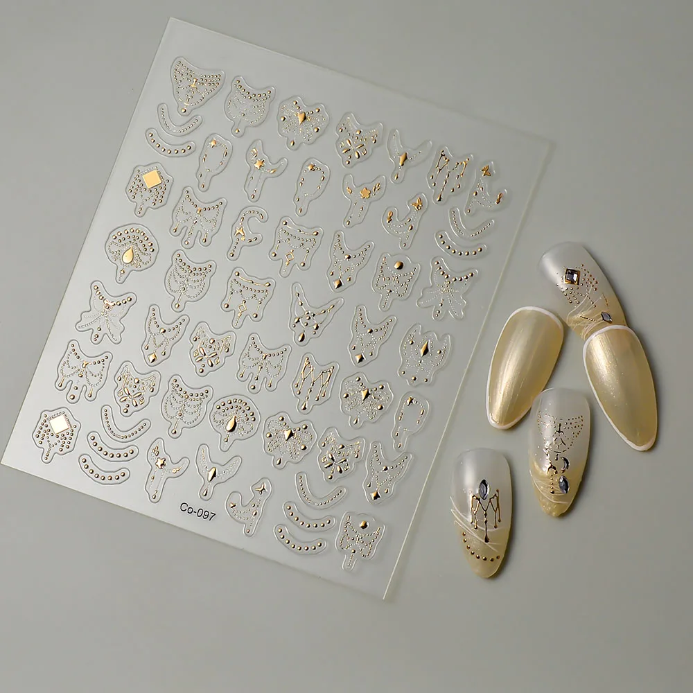 5D Gold Metallic Nail Stickers Custom Logo Embossed Nail Sliders Deco Decal Drop Shipping CO-097