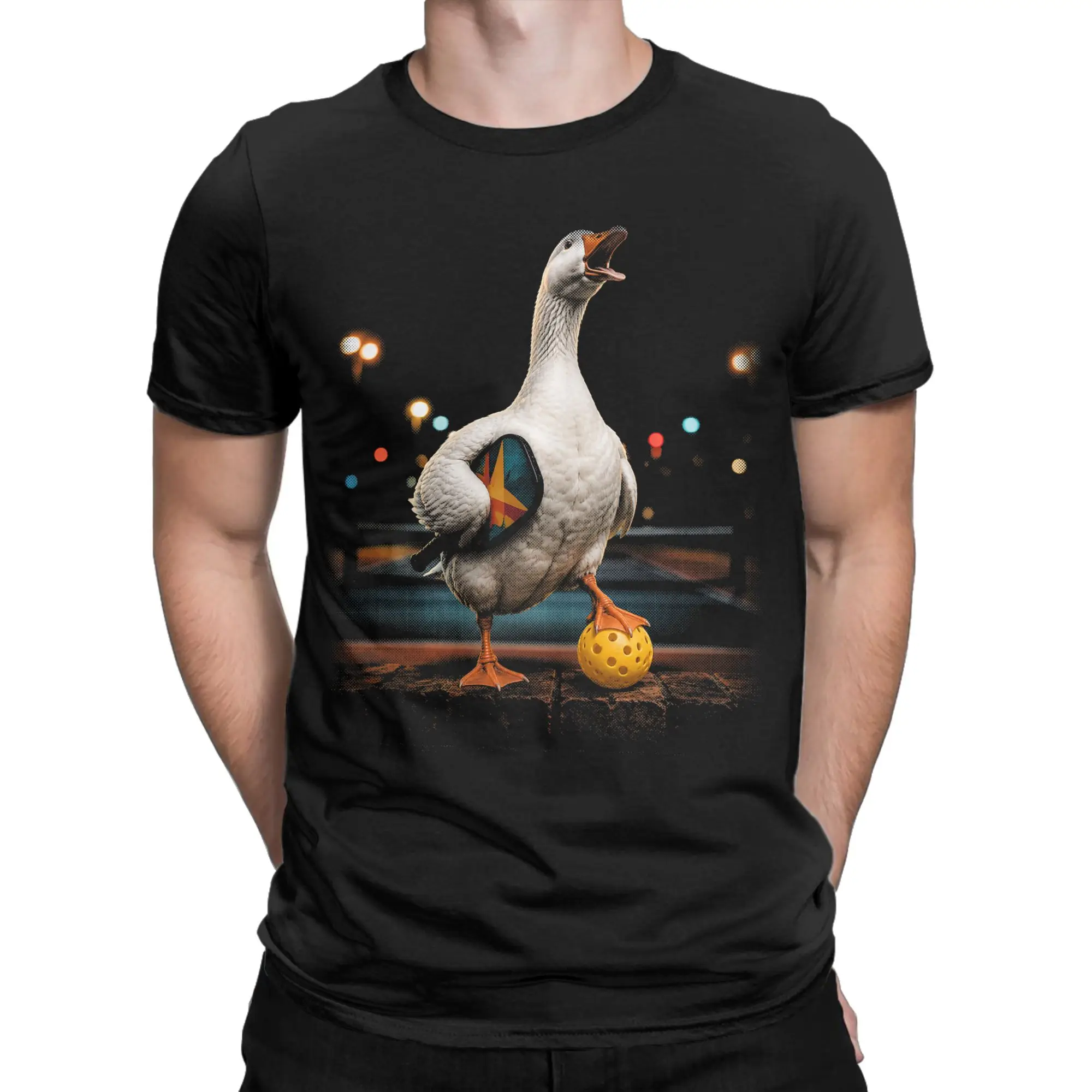 Funny Goose Pickleball Player Night Court Paddle Men Tee Shirt Short Sleeve Round Collar T-Shirts Pure Cotton Gift Idea Tops
