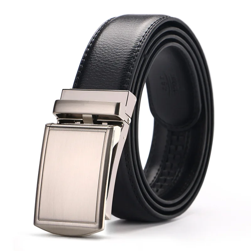 

Luxury Designer Wide 3.5cm Automatic Buckle Leather Belt Men's Leisure Clip Buckle Special Business Youth Silver And Black Belt