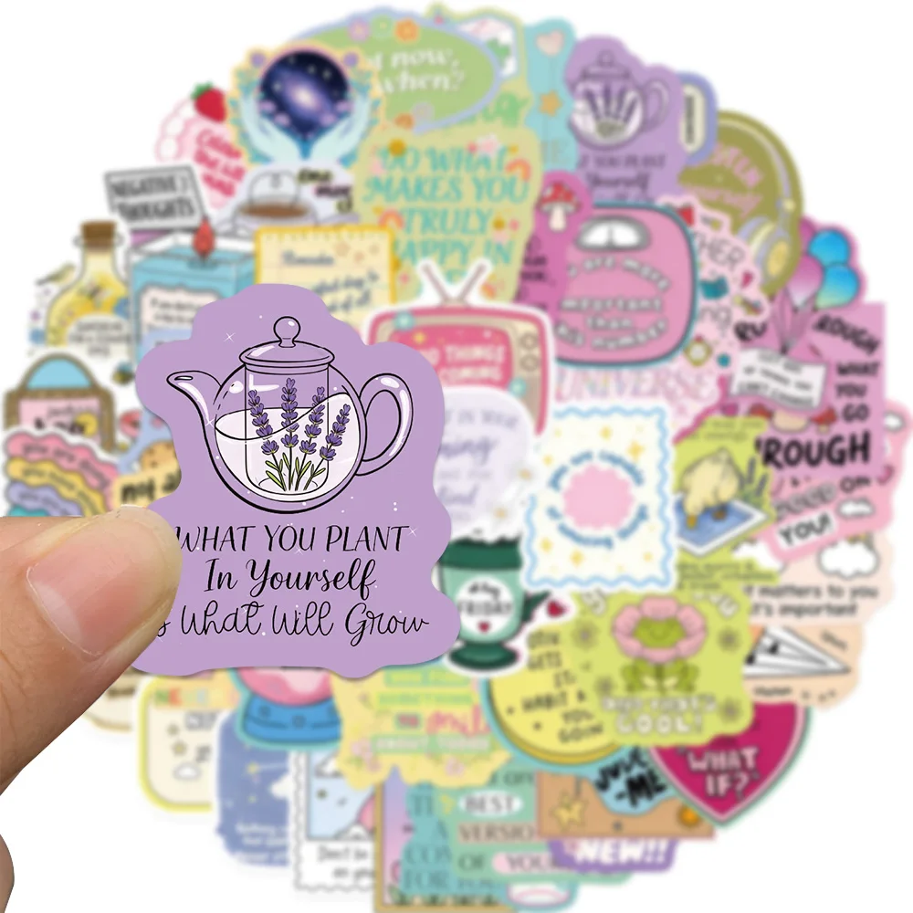 50PCS Healing Positive Text Stickers Gentle Motivational Affirmation Decals for Journal Diary Cup Laptop Room Warm Style Decor