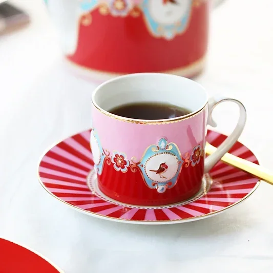 Dutch Pip Studio Aiqingniao Badge Relief Pink Color Matching Pot/Cup and Saucer Coffee Cup Tea Set Tea Cups and Saucer Sets