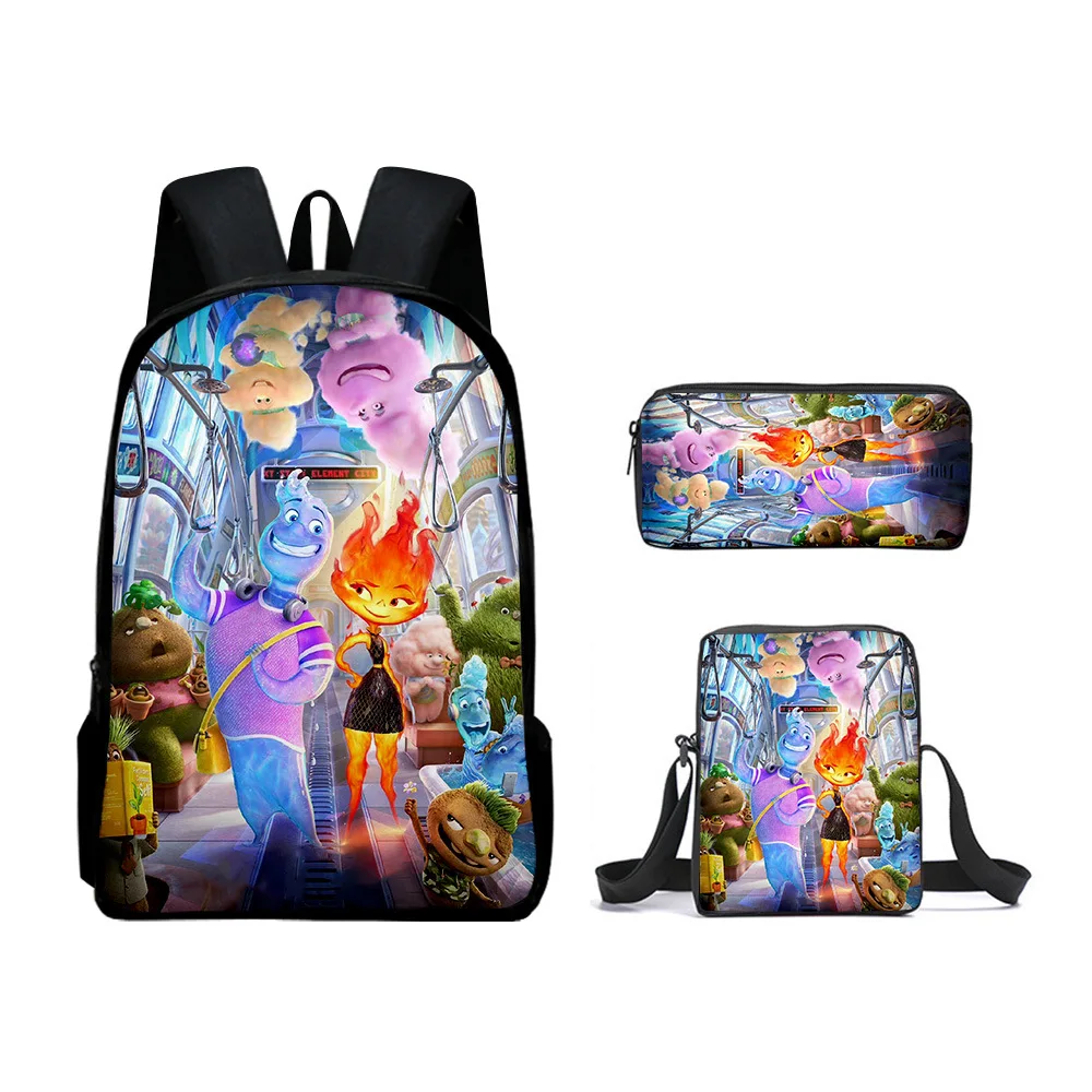 3D Anime Elemental Backpack Kids Boys Girls Primary Middle School Students School Bag Crossbody Schoolbag Pencil Case Travel Bag