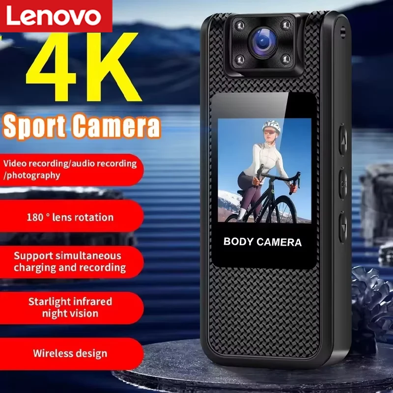 Lenovo Smart Body Camera Wifi 4K HD Camera Infrared Night Vision Action Camera Outdoor Back Clip Mini Recording Camera