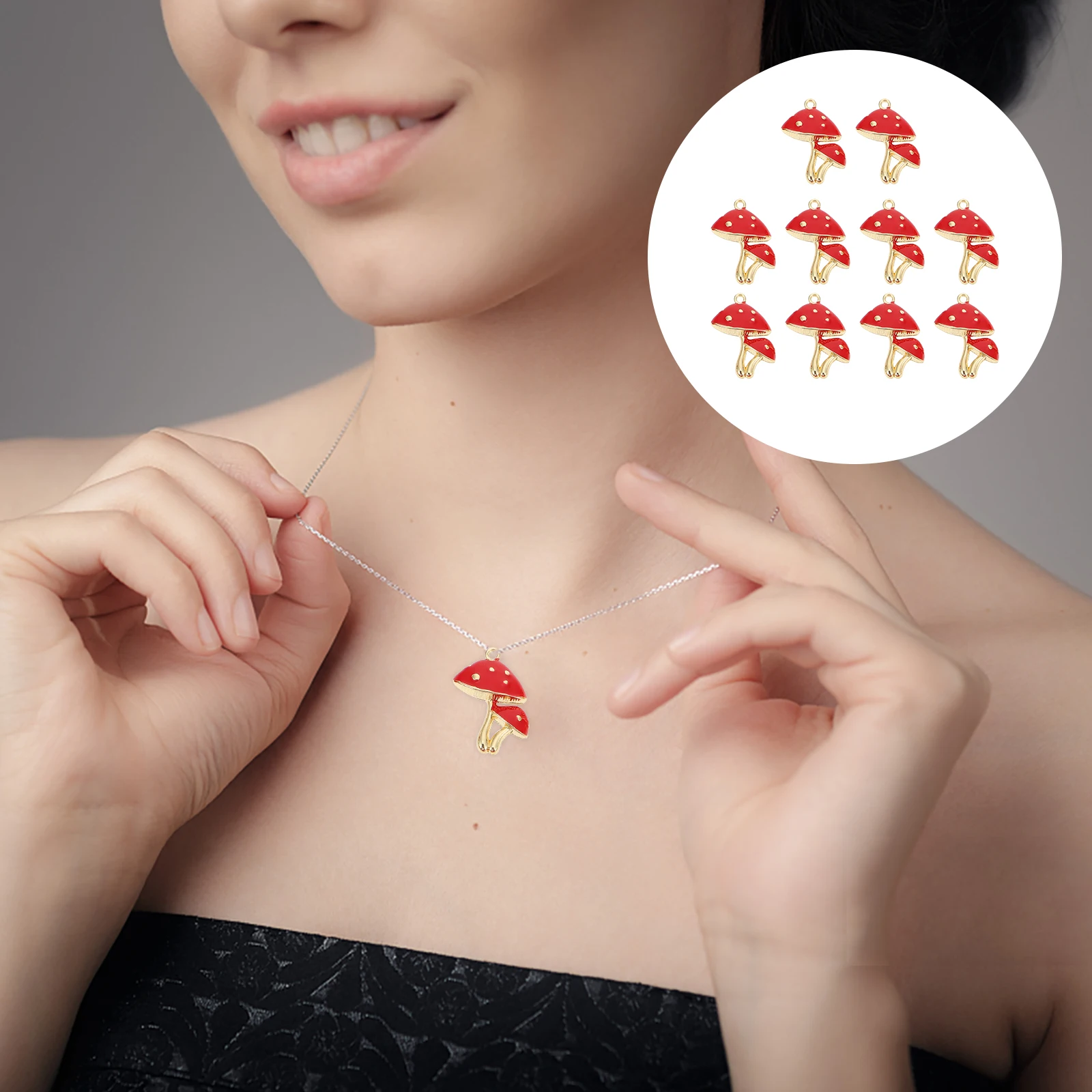 

10Pcs Color Mushroom Pendants Zinc Alloy Mushroom Hanging Decor for DIY Key Ring Pendant Mobile Phone Decoration Accessories