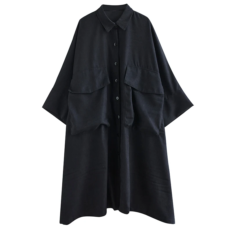 GetSpring Women Dress 2024 Autumn Color Matching Single Breasted Shirt Dress Fashion All Match Loose Casual Long Female Dresses