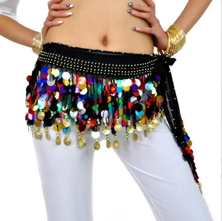 belly dance costume silver sequins tassel belly dance hip scarf for women belly dancing belts indain colors belt