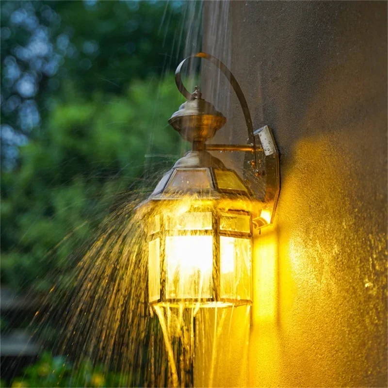 ELARA Retro Outdoor Brass Wall Lamp Waterproof IP65 Sconces LED Light for Home Porch Courtyard