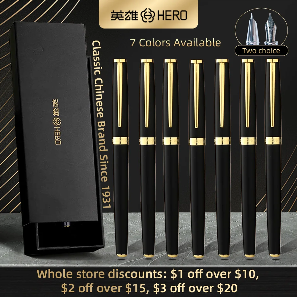 

Hero P108 2PCS Collection Fountain Pen Matte Black Fine Nib Gift Pen and Box for Business Office