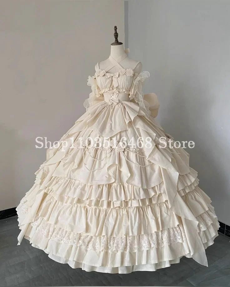 

White Fluffy Victorian Prom Dress Elegant Lolita Corset Tie Satin Poncho Women's Party Masked Ball Gowns فستان سهرة