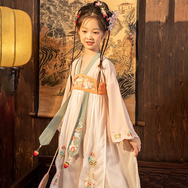 

Ancient Hanfu Girls Oriental Chinese Traditional Costume Kids Traditional Children Fairies Tang Dynasty Performance Wear