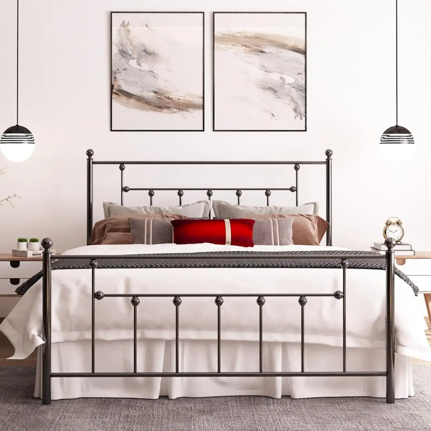 

Golden Gate Bed Victorian Style Metal Platform Bed Frame with Antique Wrought Iron Headboard and Footrest, Classic Kama Street