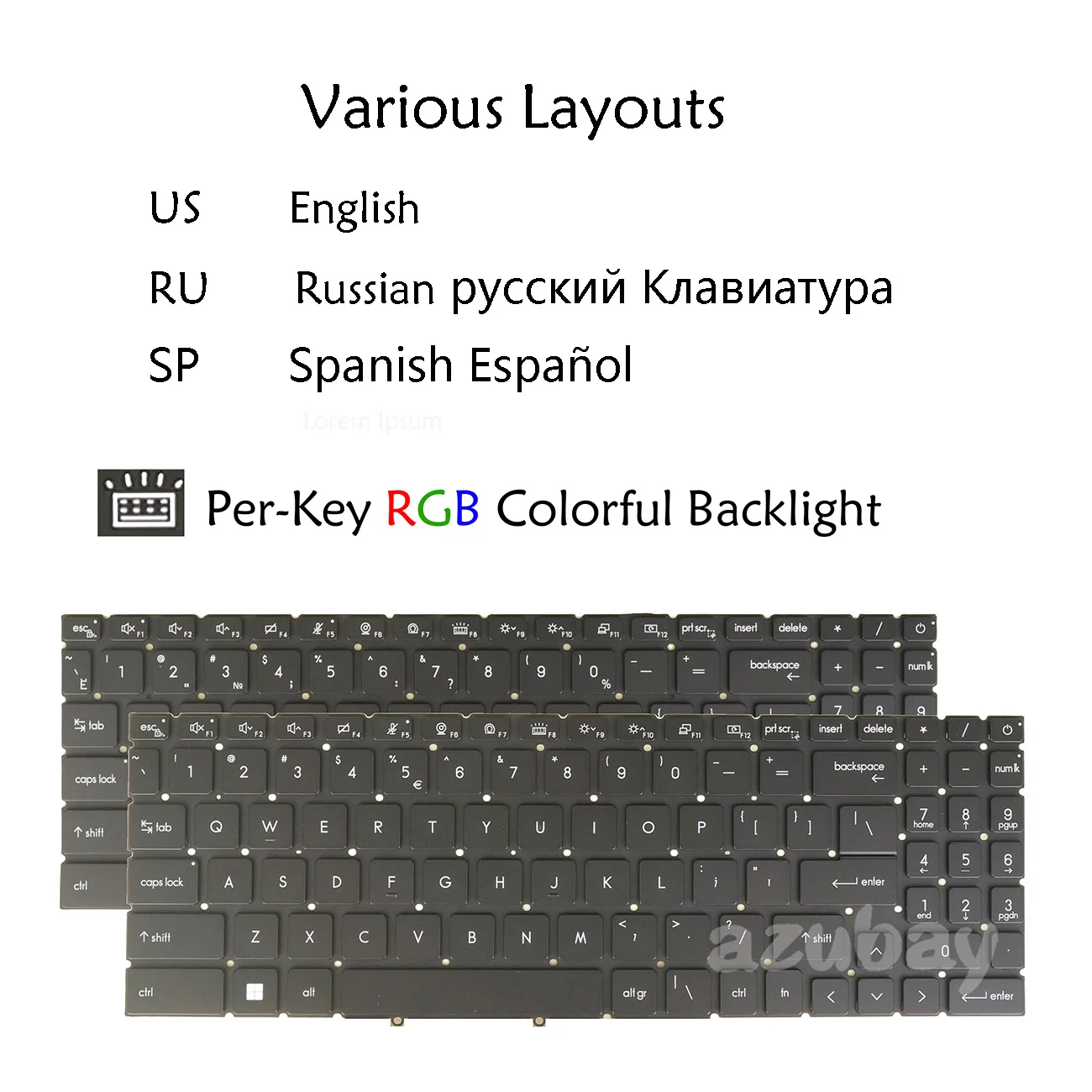 

US Spanish Russian Laptop Keyboard For MSI Stealth GS77 12UE 12UG 12UGS 12UH 12UHS, MS-17P1 MS-17N1 MS-17N2, Per-Key RGB Backlit