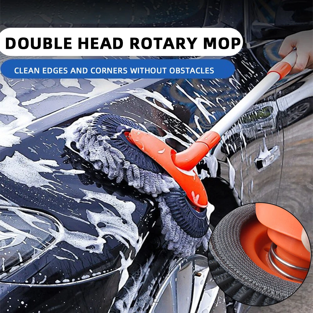 

Car Cleaning Mop Rotation Doube Head Car Wash Mop With Telescopic Alloy Handle For Windscreens Sills