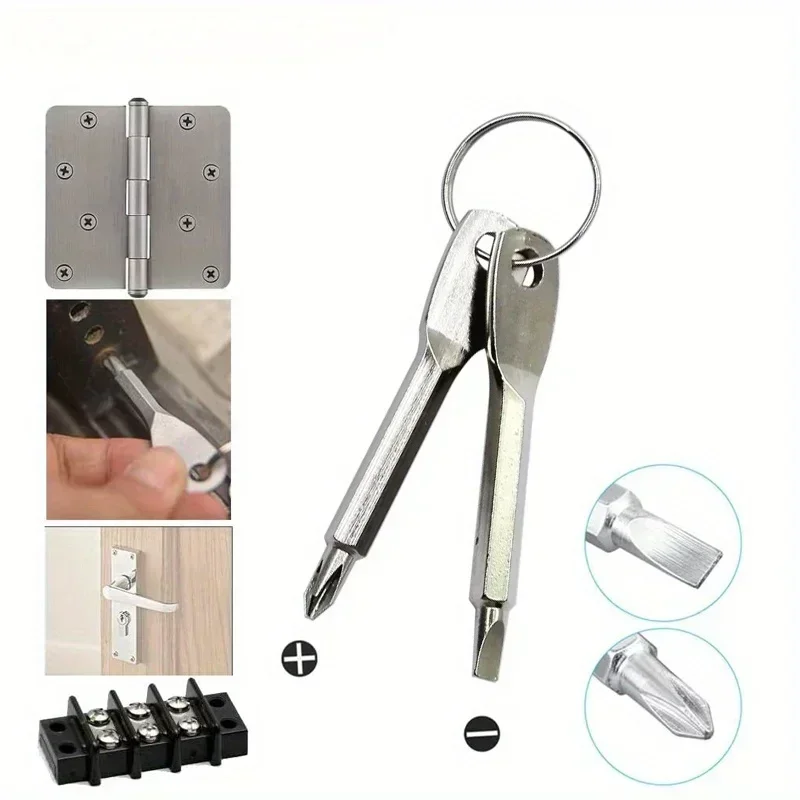 Pocket Size Emergency Repair Screwdriver Keys, Stainless Steel Hex Handle Keychain Tool, Compact Everyday Carry Utility Gadget Gift for Boyfriend