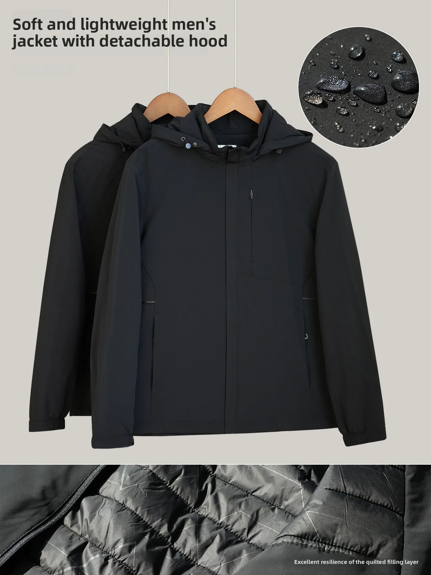 

Men's Lightweight Soft Cotton Jaet Hooded Stand Collar Removable Warm Polyester Filling Casual Outerwear Winter Coat