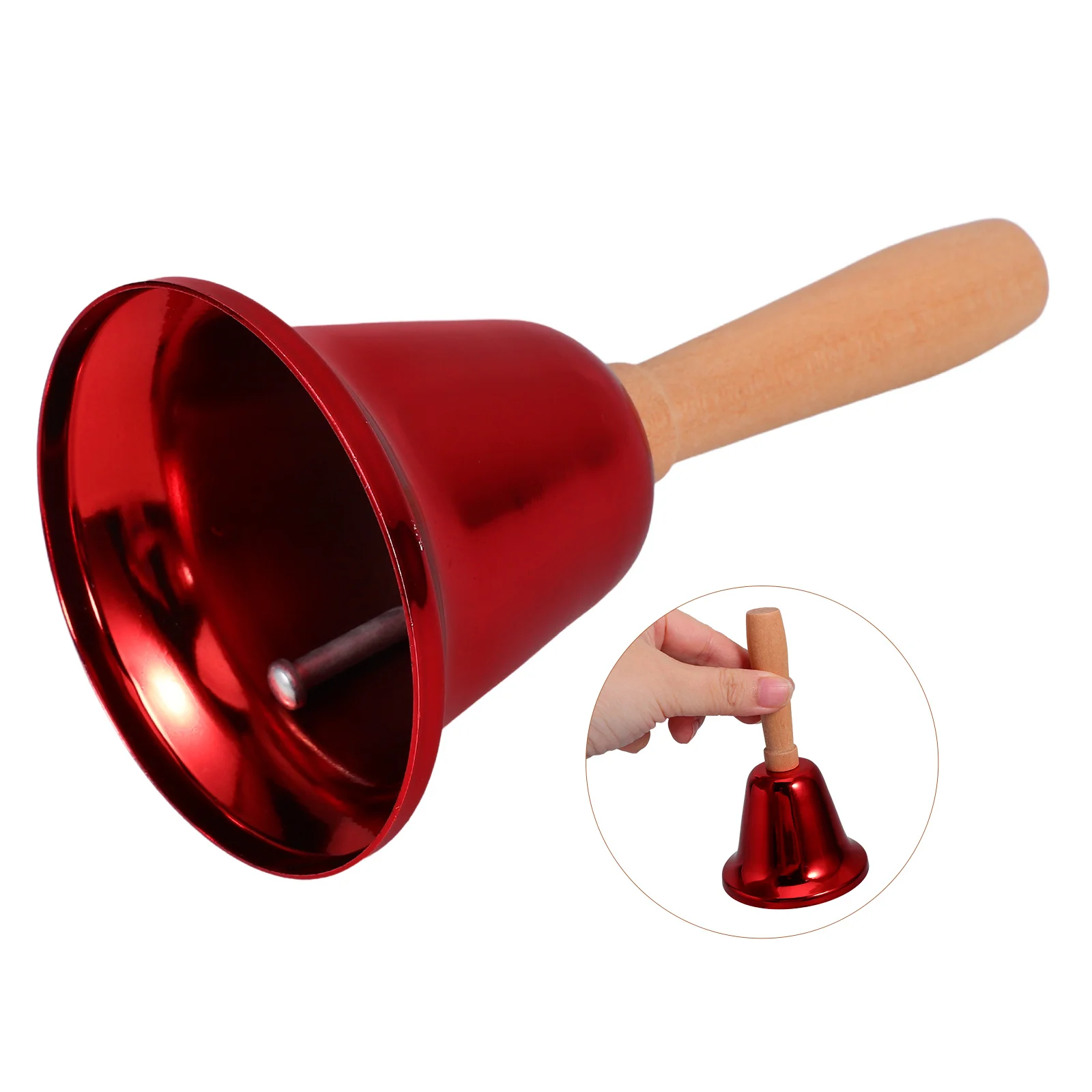 

Sound Hand Bell with Wooden Handle Loud Hand Bell Dinner Bells for Inside Classroom Bell Food Line Alarm Jingles Ringing Red