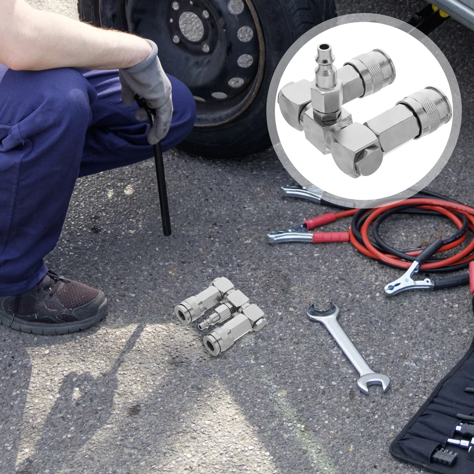 

360° Rotating Pneumatic Air Fitting 2-Way Swivel Connector Quick Disconnect Splitter Heavy Duty For Air Compressor Tools
