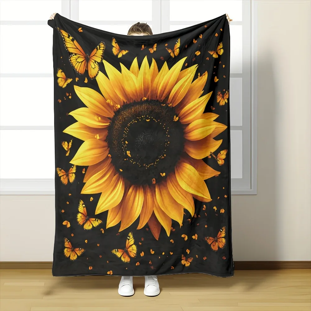 Rainbow Sunflower Throw Blanket, Bright Multicolor Sunflower Botanical Print, Soft Warm All Season Blanket Sofa Couch Bedroom