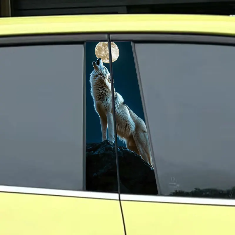 

1PC Moon Wolf Car Stickers Auto Door Pillar Waterproof for Audi BMW Mercedes Ford VW Toyota Nissan Kia Renault Hyundai Skoda