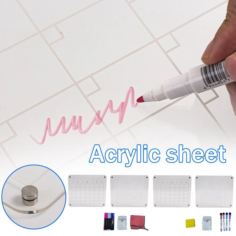 2Pcs Magnetic Wipe Erase Board For Fridge Acrylic Clear Calendar For Refrigerator Note Board Eraser Reusable