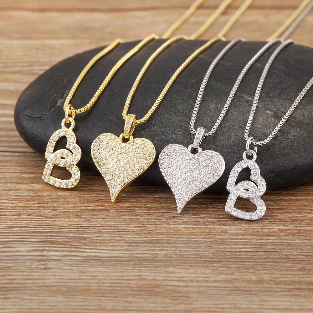 Nidin Light Luxury Trendy Heart Shape Hollow Design Charm Pendant Necklace For Women Men Sparkling Zircon Chain Jewelry Gifts