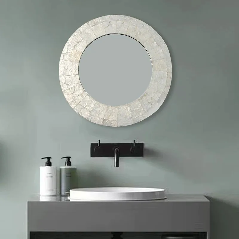 Vintage Shell Wall Mirror, French Luxury Bathroom Vanity Mirror, Creative Wall Mount Makeup Mirror for Washroom