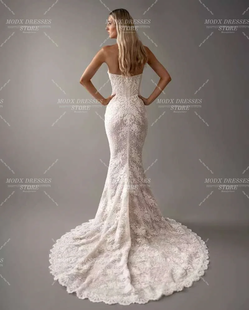 ชุดแต่งงานทรงเมอร์เมดแบบทรัมเป็ต สายเดี่ยว ผ้าลูกไม้ประณีต ประดับด้วยลูกปัด ยาวกรอมพื้น  สามารถสั่งตัดได้  ชุดเจ้าสาว  ชุดแต่งงาน  ชุดวิวาห์