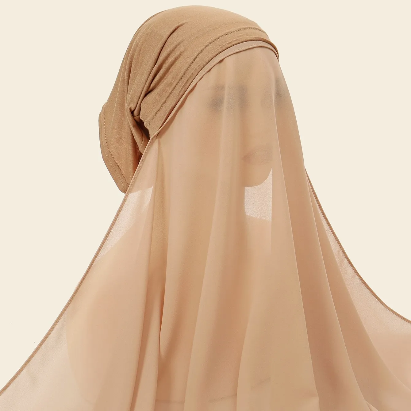 Pearl Chiffon Cap &Scarf Set for Women,Solid Color Versatile Turban Hat,All-Season Fashion Head Wrap Veil Cover,Sheer Wrap Scarf