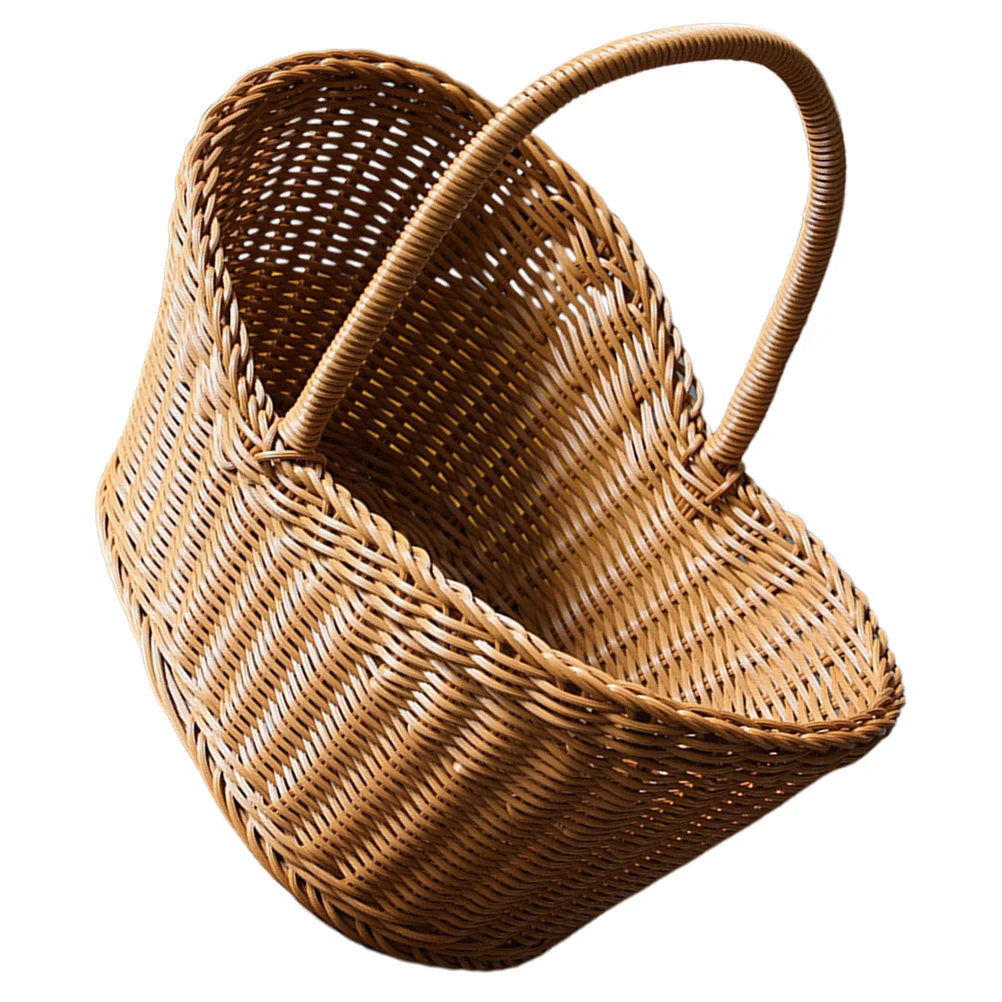 

Rattan Shopping Basket Flower Woven Holder Hanging Snacks Organizer Plastic Fruit