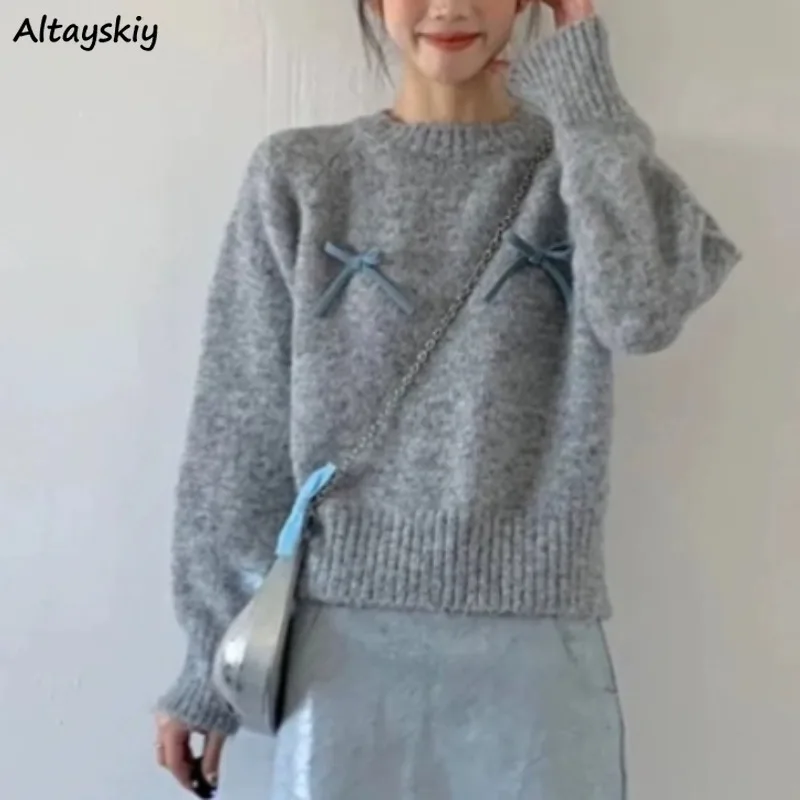 

Винтажные пуловеры для женщин, вязаные пуловеры с длинными рукавами и круглым вырезом, корейский стиль, осенне-зимняя одежда для колледжа, универсальная модная одежда для отдыха