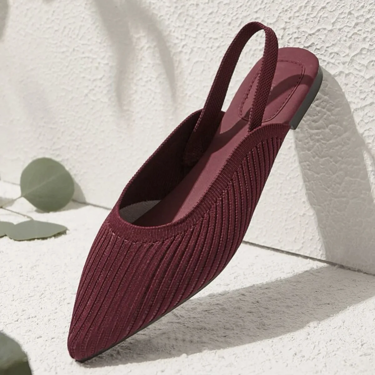 2022 Breathable Woven Fabric Sandals Woman Slingback Rear Strap Shoes Ladies Burgundy Flats Slippers 3D Stretch Polyester Loafer