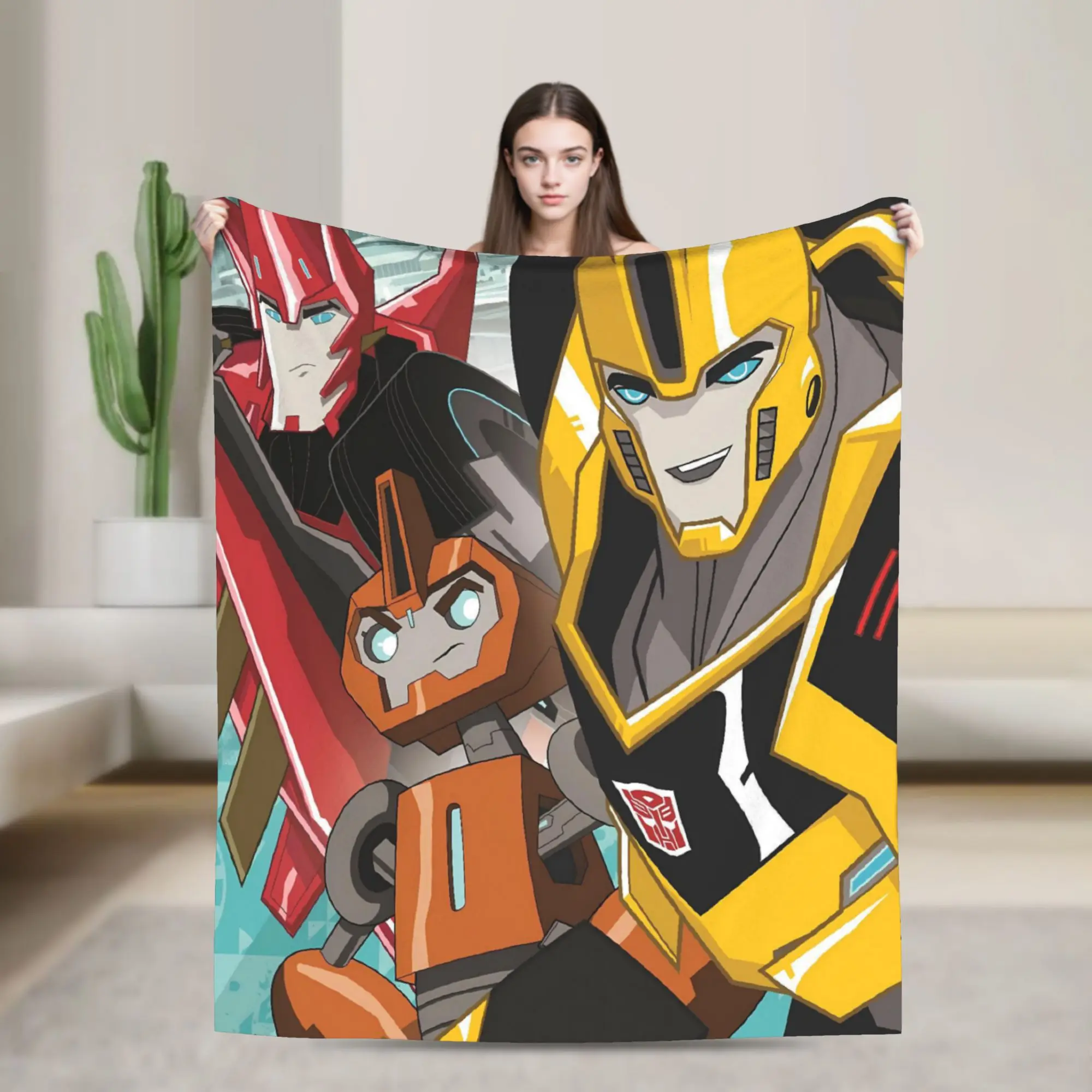 Transformered Cartoon Flannel Blanket  Soft Throw Blanket for Couch Bed Camping Graphic Bedspread Sofa Bed Cover