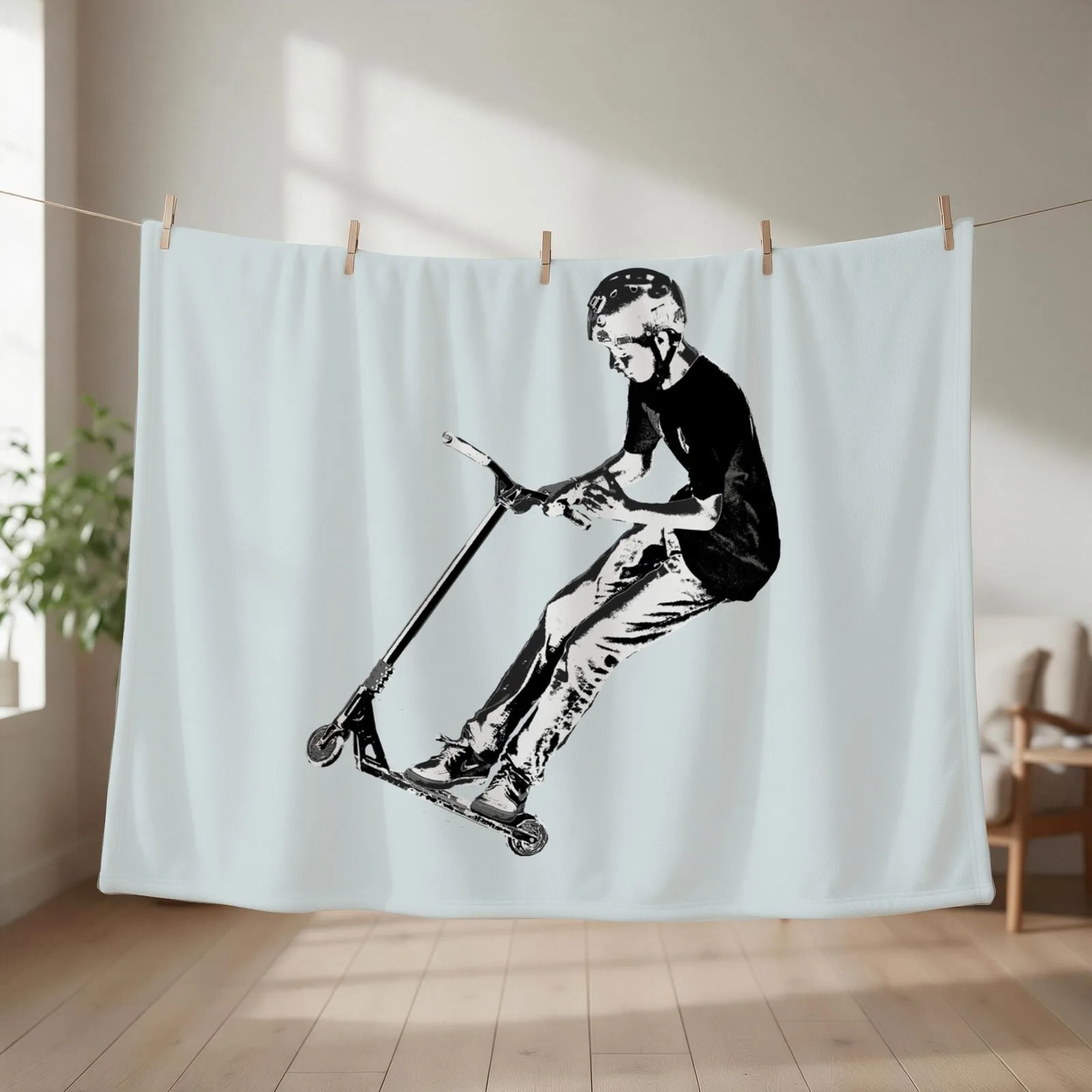 Mid-Air Turn - Stunt Scooter Move Throw Blanket couch cozy soft plush fuzzy picnic outdoor blanket