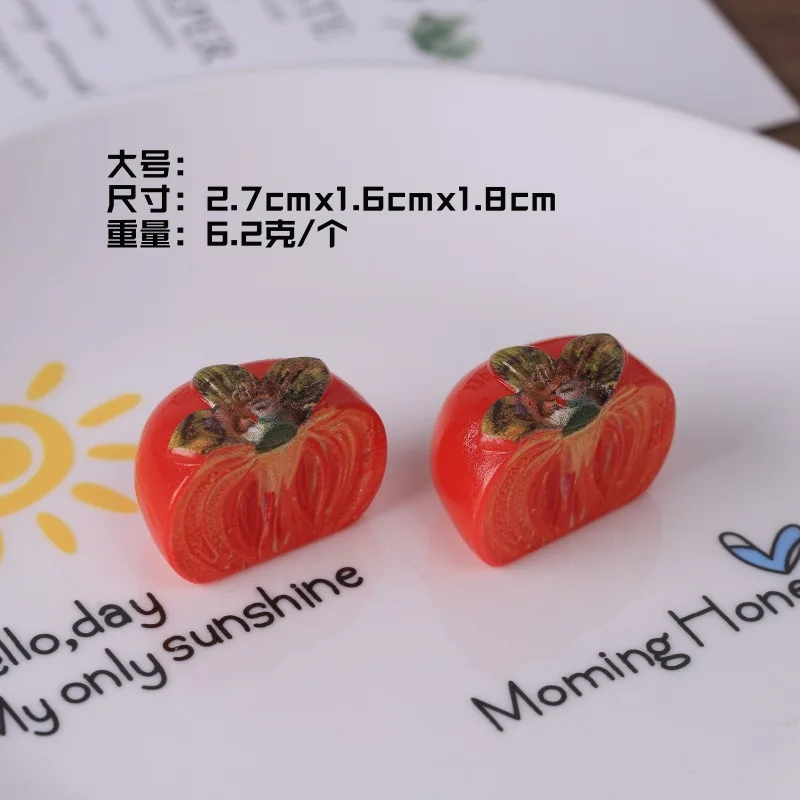 3pcs Mini Persimmon Fruit Half Cut Persimmon Tomoato Model Resin Miniature DIY Keychain Doll Accessories Simulation Home Decor