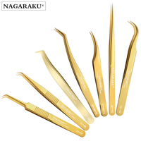 NAGARAKU Eyelash Extension Tweezers Makeup Tools Stainless Steel Golden Style