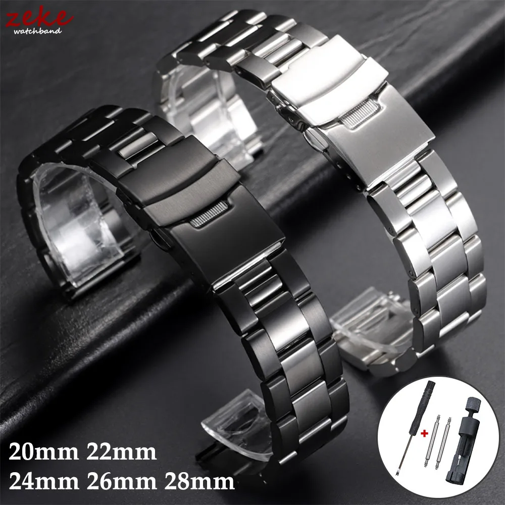 

20/22/24/26/28mm Solid Stainless Steel Watch Bracelet Double Safety Fold Clasp Band Belt Diving Metal Strap for Oyster for Seiko