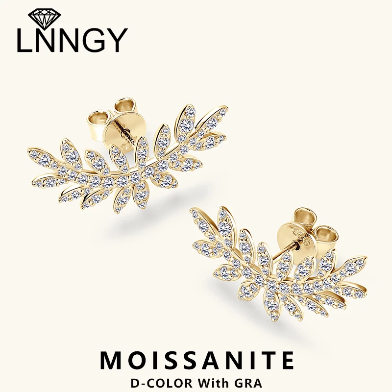 

Lnngy 0.92CTTW Moissanite Earring Bling Leaf-Shaped Earrings 925 Sterling Silver Piercing Jewelry For Women Girls Birthday Gift