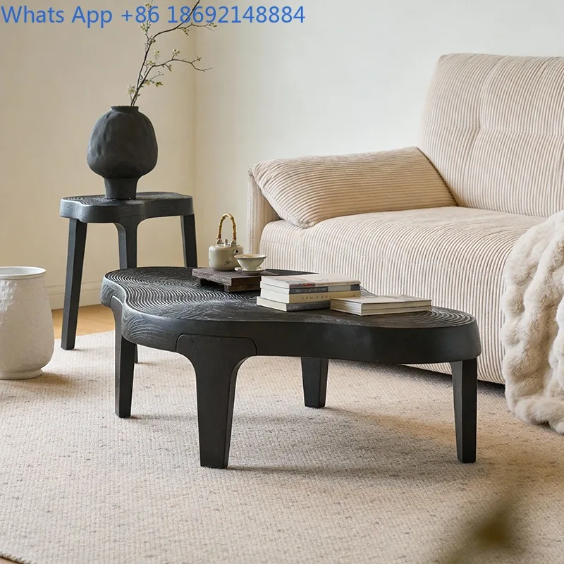 

Wabi-sabi Vintage Style Irregular Coffee Table Living Room Black Solid Wood Coffee Table Side Table