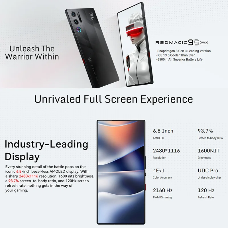 الإصدار العالمي RedMagic 9s Pro 5G هاتف الألعاب 6.8 "Snapdragon 8 Gen 3 الإصدار الرائد 80 واط شحن 6500 مللي أمبير 50 ميجابكسل كاميرا NFC